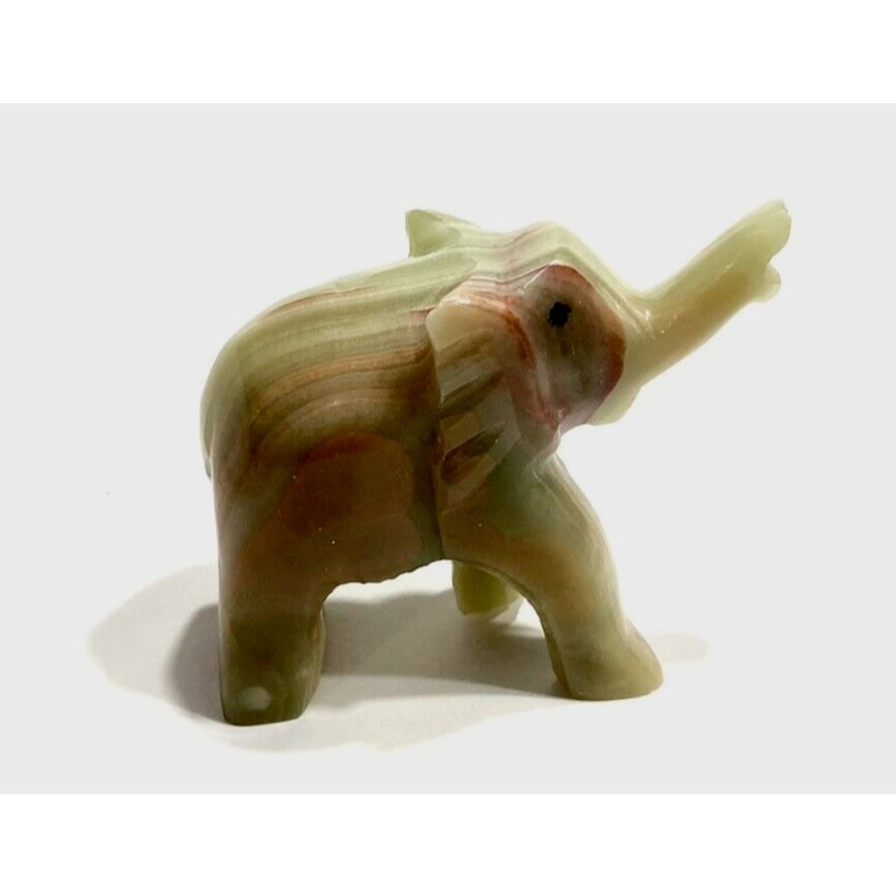 178g Natural Green Banded with Red Onyx Stone Hand Carved Lucky Elephant Balance